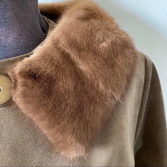 Vintage Fur Trimmed Opera Coat 60’s Suede Patchwork Mink Collar Leather Womens - Picture 5 of 11
